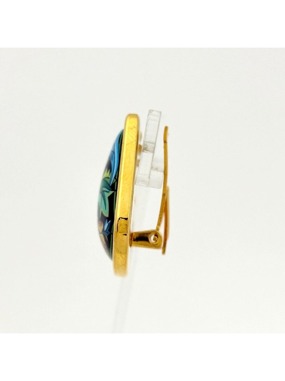 Hermes Enamel Earrings Cloisonne Gold Plated Blue - Picture 2 of 4